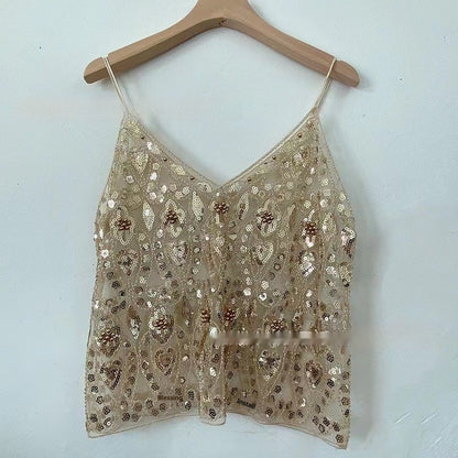 BELLA | Pailletten Cami Top – Glamour Party Top met Spaghettibandjes