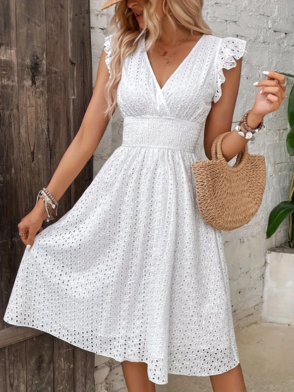CILOU | Romantische Witte Broderie Jurk – Zomerse Midi Jurk Dames