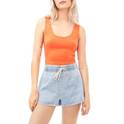 KIEK | Denim Look Dames Short – Comfortabele High-Waist Korte Broek met Koordsluiting | Zomer & Lounge