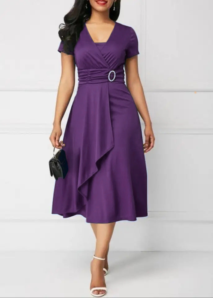 ALINA | Elegante Midi-Jurk Met Plooival en Strass Detail