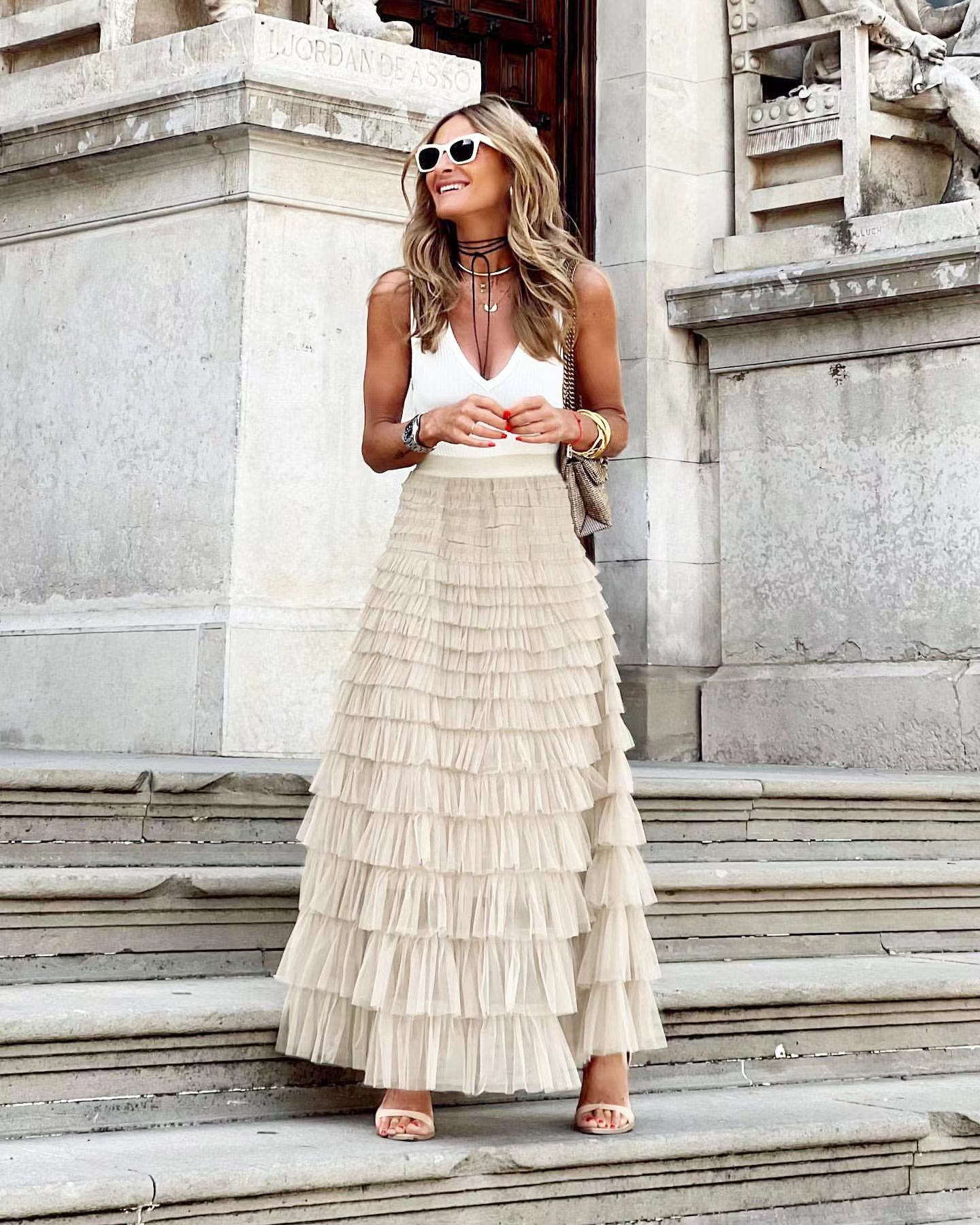 INE | Maxi Rok met Volants – Elegante Gelaagde Tule Rok voor Dames