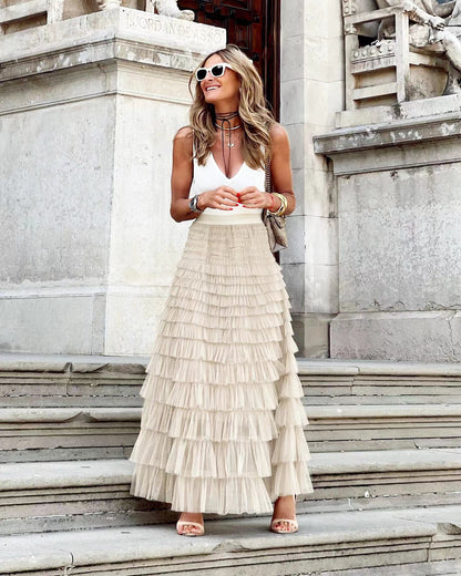 INE | Maxi Rok met Volants – Elegante Gelaagde Tule Rok voor Dames