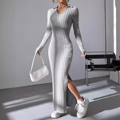 SILVANA | Geribbelde Maxi Jurk met Split – Casual Elegantie voor Elke Dag