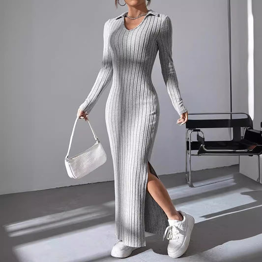 SILVANA | Geribbelde Maxi Jurk met Split – Casual Elegantie voor Elke Dag