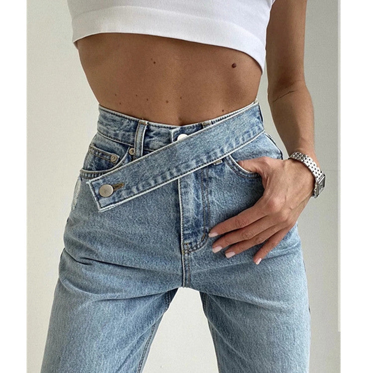 JANNE | High Waist Asymmetrische Jeans – Trendy Mom Fit
