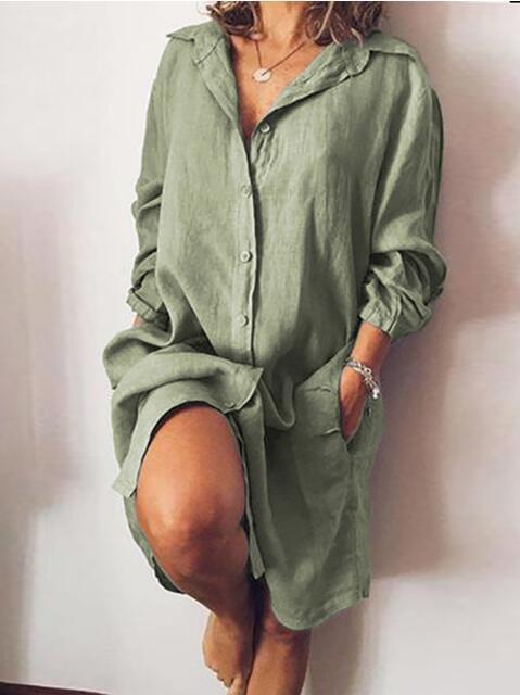LIZE | Linnen Shirtjurk Dames – Casual Oversized Jurk met Knoopsluiting en Lange Mouwen