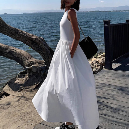 FLORENTINE | Casual Maxi Jurk met Zakken - Zwart-Wit Maxi Jurk Dames