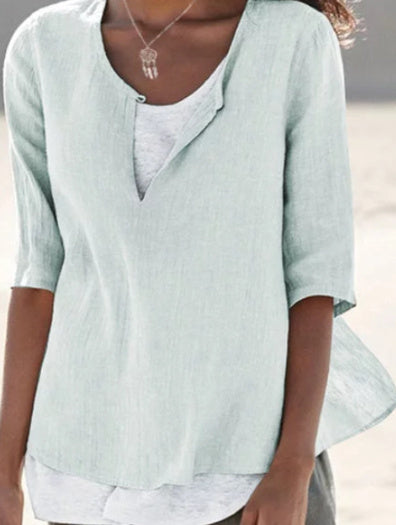MIRA | Luchtige Linnen Tuniek Dames met V-Hals – Plus Size Zomerblouse van Natuurlijke Stof