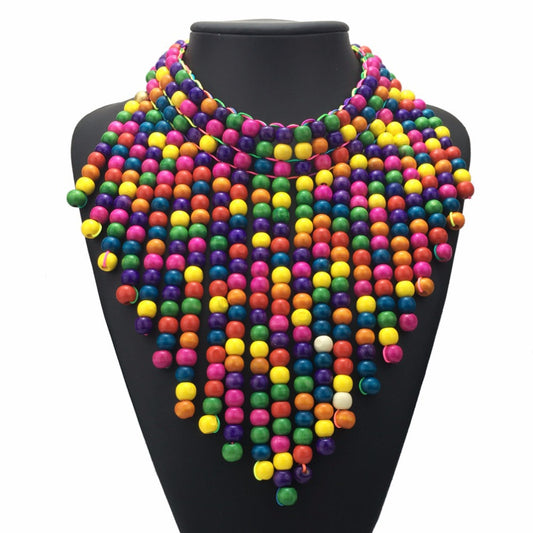 CIEL | Statement Kralen Ketting – Kleurrijke Houten Halsketting met Lange Valsluiting