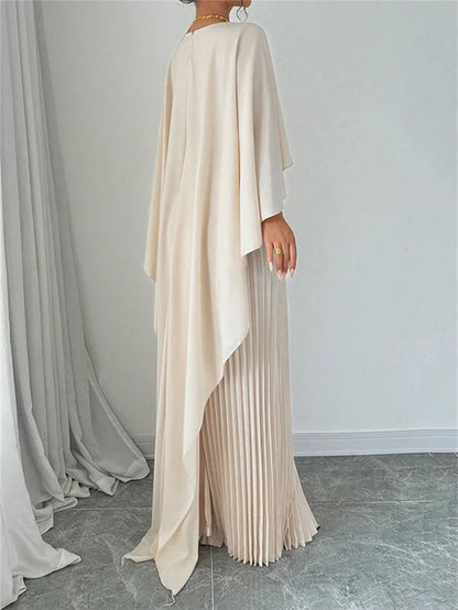 LIZ | Plissé Jurk met Cape – Elegante Maxi Jurk voor Bruiloften en Galafeesten