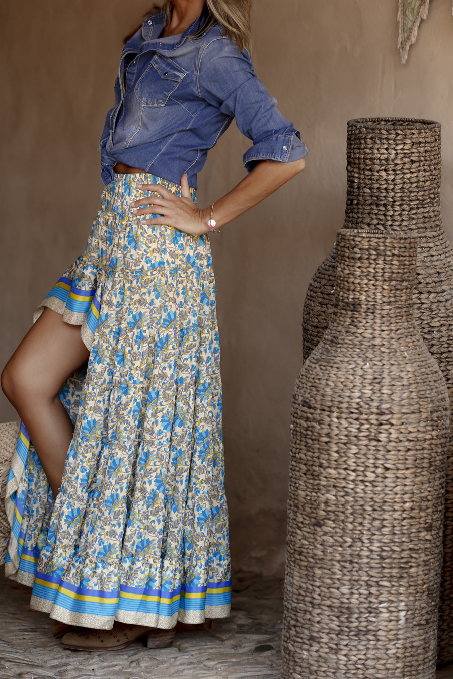 CHANNEL | Boho Maxirok met Bloemenprint en Hoge Voorsplit