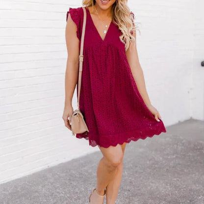 NAOMI | Luchtige Katoenen Zomerjurk – Broderie Look met V-Hals