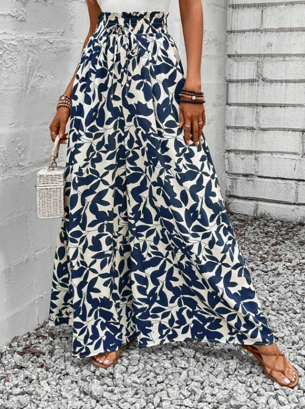 PENELOPE | Wijde Broek met Bladprint - Zomerbroek Dames