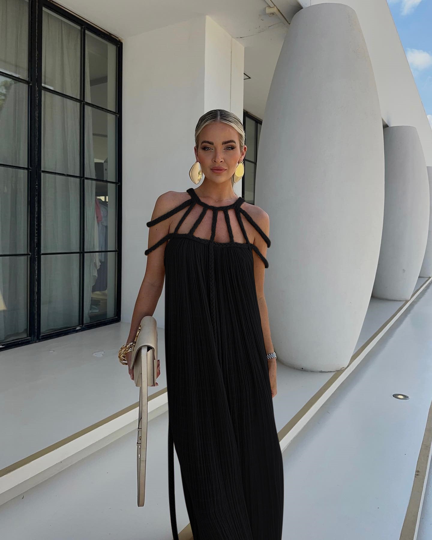 FINNE | Bohemian Maxi Jurk met Gevlochten Details – Luchtige Zomerstijl