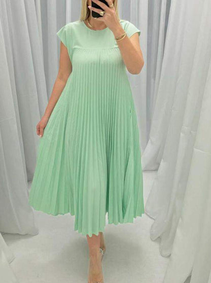 JOLINE | Plissé Jurk Dames Korte Mouwen – Midi Jurk in Meerdere Kleuren