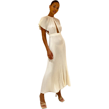 JILKE | Plissé Jurk Dames met Cut-Out en Taille – Elegante Zomerjurk voor Overdag en Avond