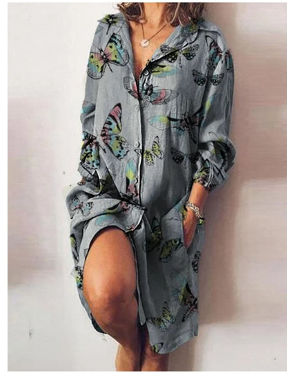 LIZE | Linnen Shirtjurk Dames – Casual Oversized Jurk met Knoopsluiting en Lange Mouwen