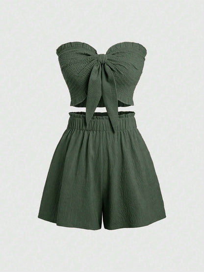 LILOU | Strapless Co-Ord Set – Zomerse Tweedelige Outfit met Strik