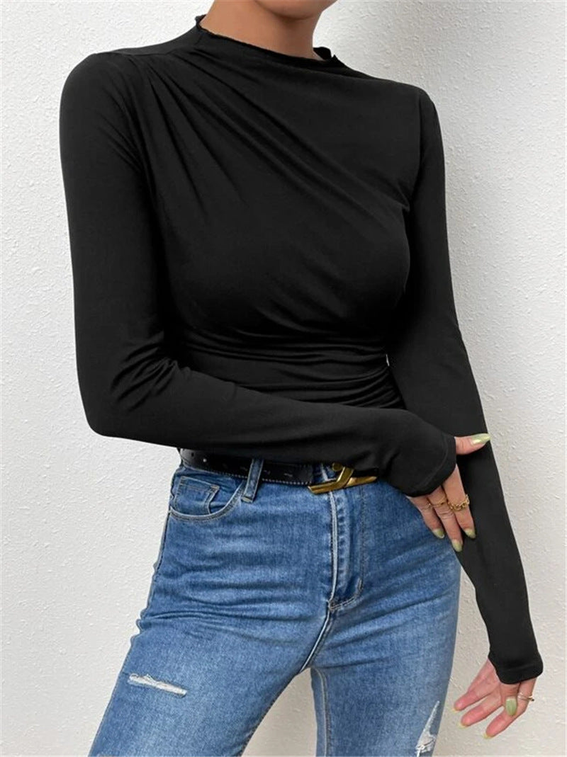 ELYSA | Dames Top met Plooidetail – Lange Mouwen & Slim Fit