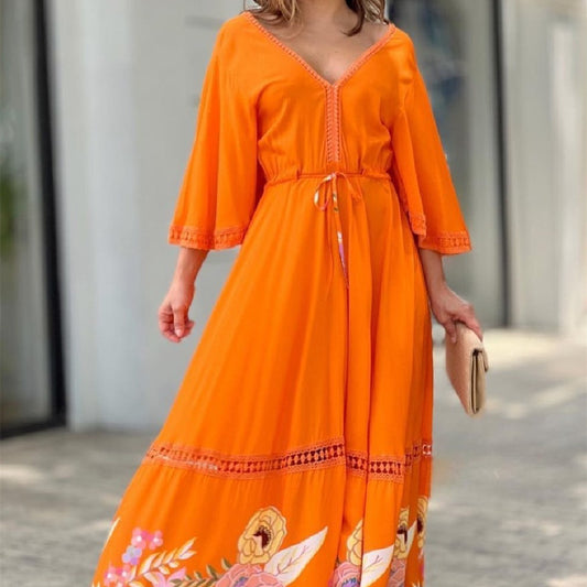 GAIA | Bohemian Maxi Jurk met Bloemenprint – Zomerse Lange Jurk in Diverse Kleuren