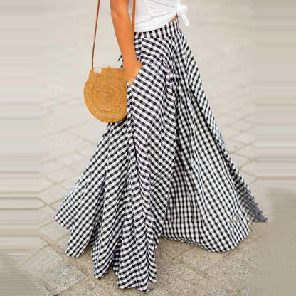 AMANDA | Maxi Rok met Ruitjesprint - Blauw-Wit en Zwart-Wit - Stijlvol en Boho