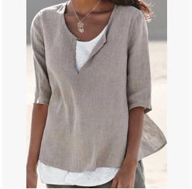 MIRA | Luchtige Linnen Tuniek Dames met V-Hals – Plus Size Zomerblouse van Natuurlijke Stof