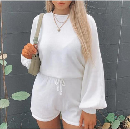 MORGANE | Loungewear Set Dames – Crop Sweater & Shorts met Strik