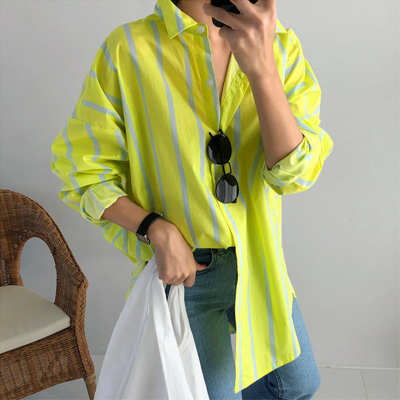 PERLE | Lime Geel Gestreept Overhemd – Oversized Zomerstijl