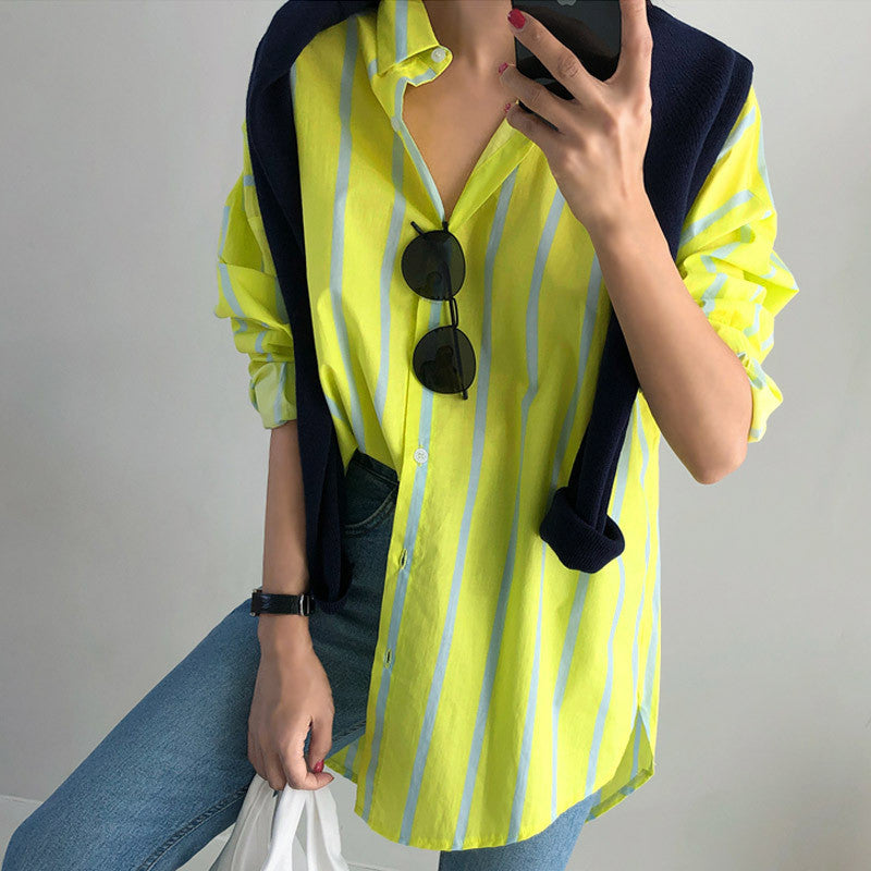 PERLE | Lime Geel Gestreept Overhemd – Oversized Zomerstijl