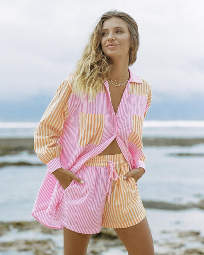 DYCKE | Gestreept Two-Piece Set Dames – Roze Oranje Co-Ord Zomeroutfit