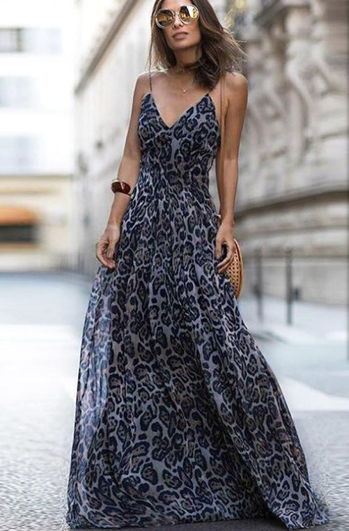 KADIA | Maxi Jurk met Panterprint – Elegante Zomerjurk met Spaghettibandjes