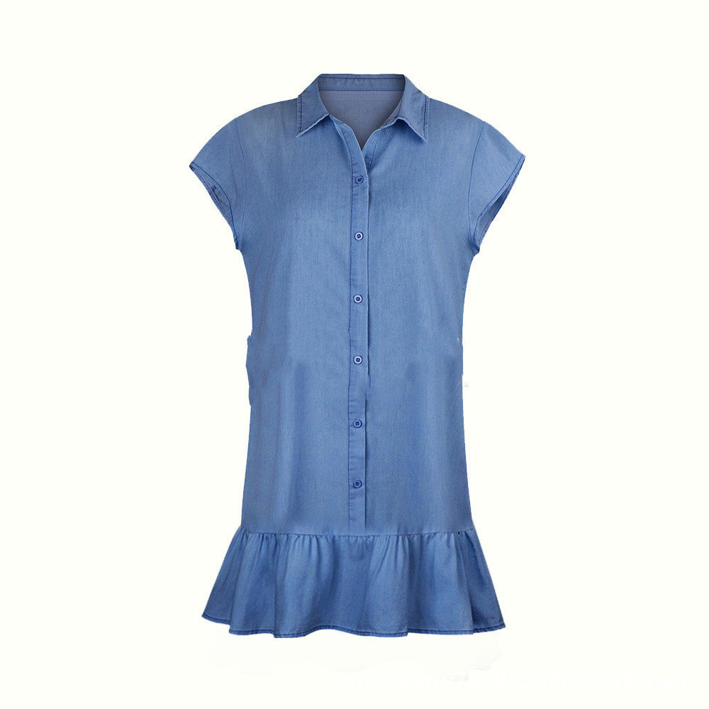 BINCKE | Denim Hemdjurk met Ruffle – Zomerse Blauwe Jurk met Knoopsluiting