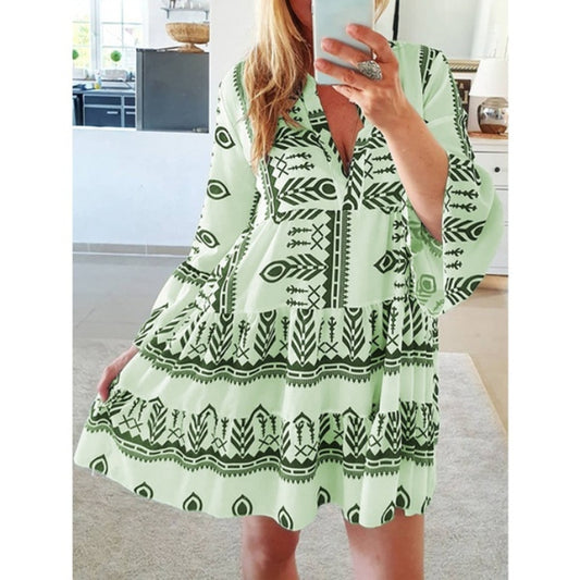 WIES | Boho Tuniekjurk Dames – Zomerjurk Met Geometrische Print