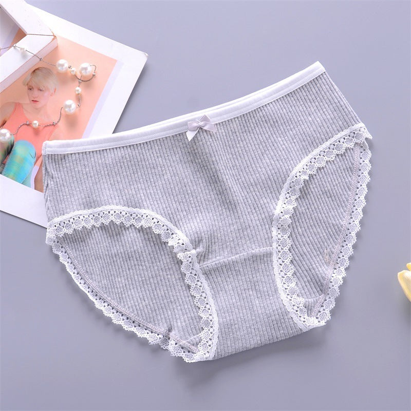 PHOEBE | Katoenen Rib Onderbroek met Kant – Comfortabele Dames Slip