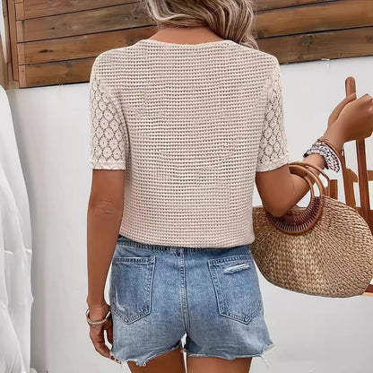 NOVI | Zomerse V-Hals Top met Kanten Mouwen – Casual Chic Dames Top