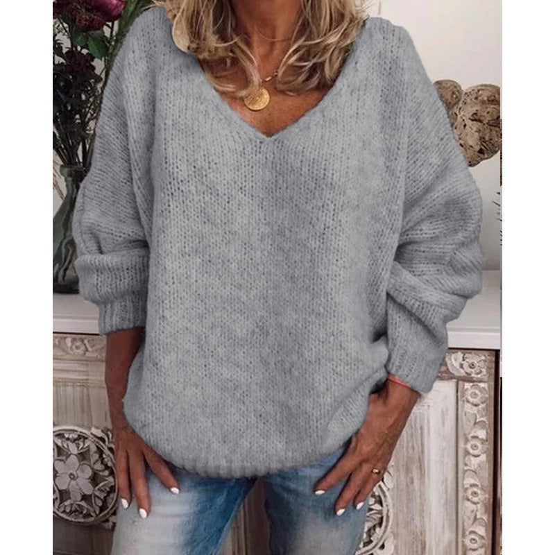 AVA | Oversized Gebreide Trui met V-hals – Stijlvol, Warm & Comfortabel