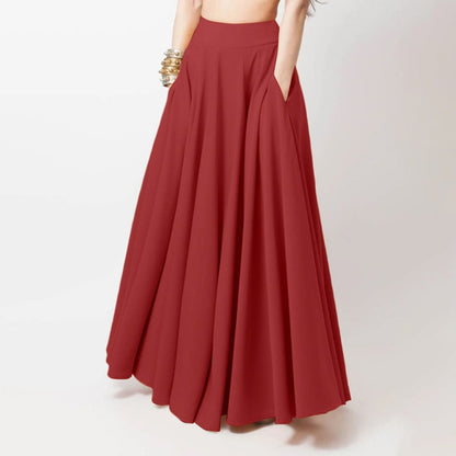 MARIA | Maxi Rok Dames met Hoge Taille, Zakken & Zwierige Plooi – Zomerrok in Zwart, Rood of Geel