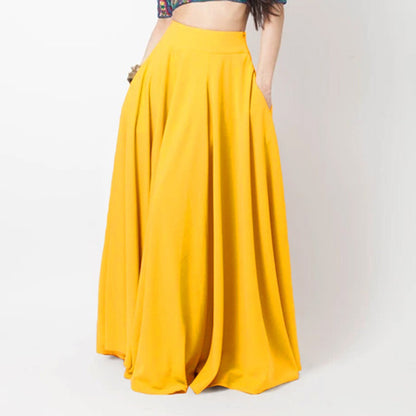MARIA | Maxi Rok Dames met Hoge Taille, Zakken & Zwierige Plooi – Zomerrok in Zwart, Rood of Geel