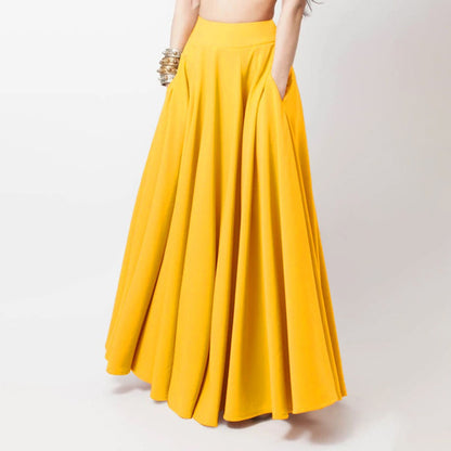 MARIA | Maxi Rok Dames met Hoge Taille, Zakken & Zwierige Plooi – Zomerrok in Zwart, Rood of Geel