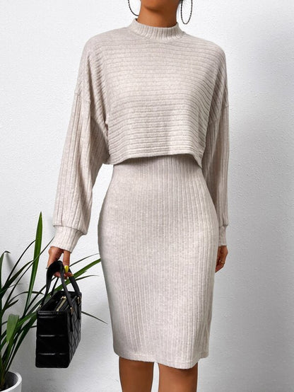 SABRINE | Gebreide Twinset Jurk – 2-in-1 Elegantie: Jurk & Cropped Trui