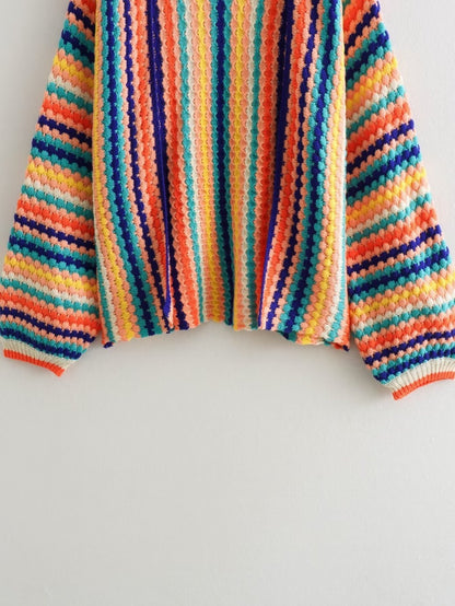 LORA | Regenboog Gebreide Trui Dames met Retro Look – Kleurrijke Sweater voor Zomer en Winter