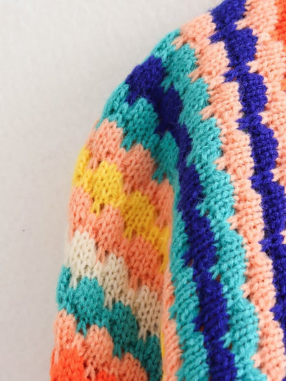 LORA | Regenboog Gebreide Trui Dames met Retro Look – Kleurrijke Sweater voor Zomer en Winter
