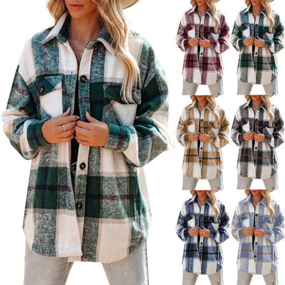 TARA | Oversized Geruite Shacket Dames – Fleece Ruitjas