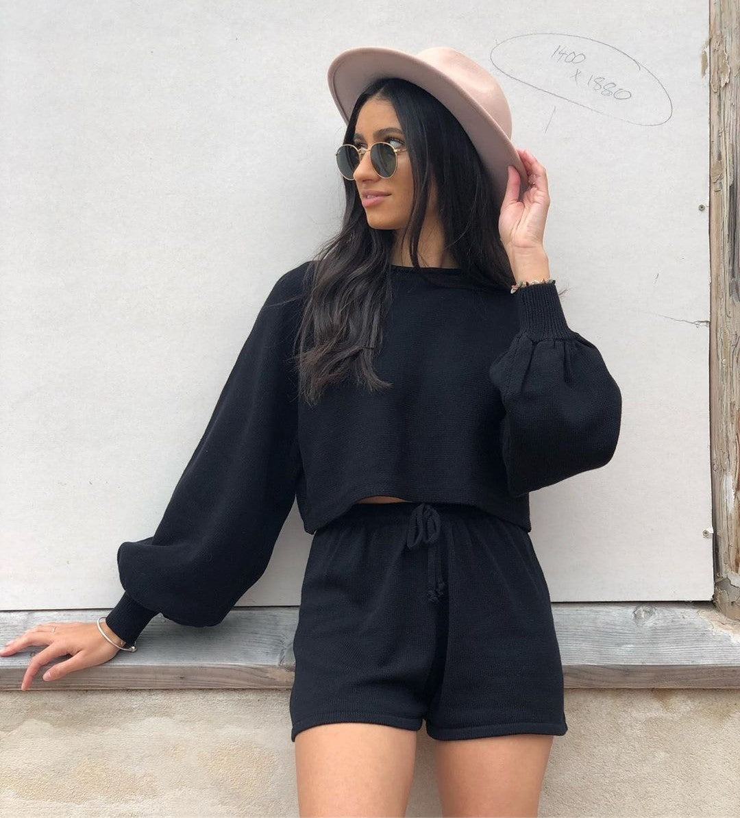 MORGANE | Loungewear Set Dames – Crop Sweater & Shorts met Strik