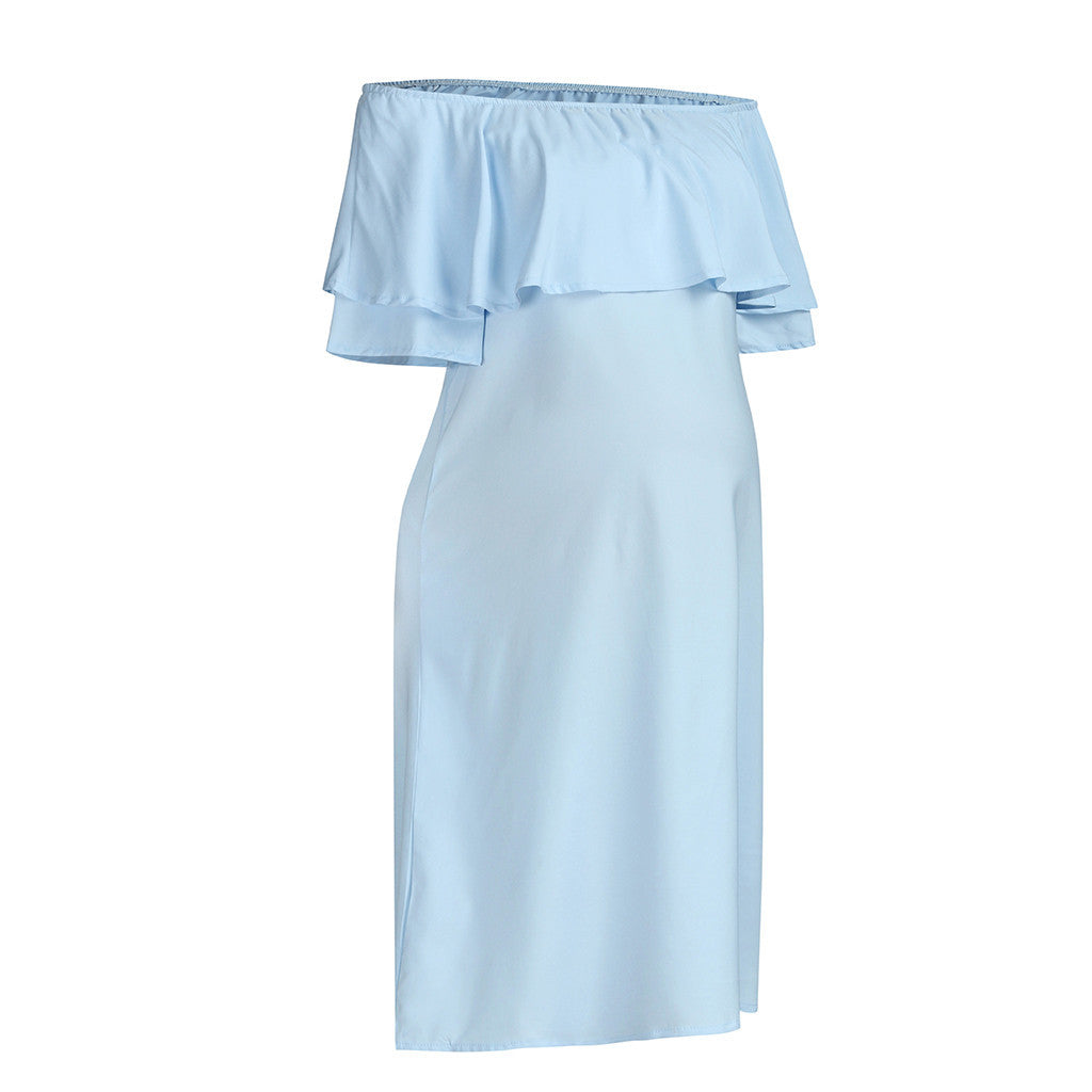 NATALIA | Lichtblauwe Off-Shoulder Zwangerschapsjurk