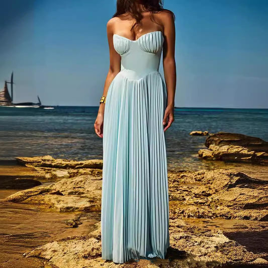 LISSA | Ocean Breeze Bandeau Jurk – Zomerse Glamour in Plissé