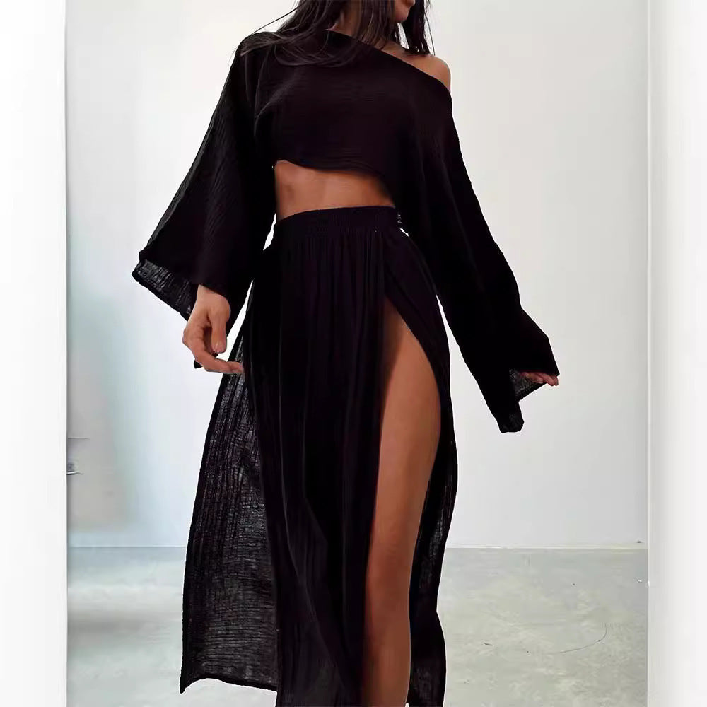 MANON | Off Shoulder Set met Maxi Split Rok – Zomerse Dames Co-ord Set