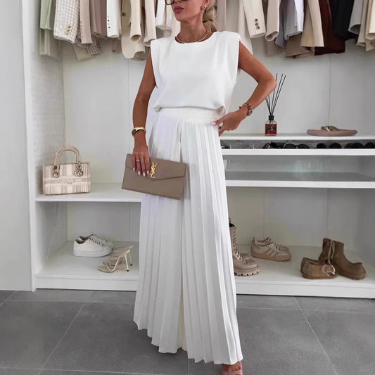 CATHARINA | Plissé Set met Schouderdetails – Elegante 2-delige Outfit