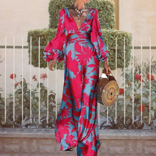 KATTY | Tropische Maxi Jurk Dames – Zomerjurk met Ballonmouwen