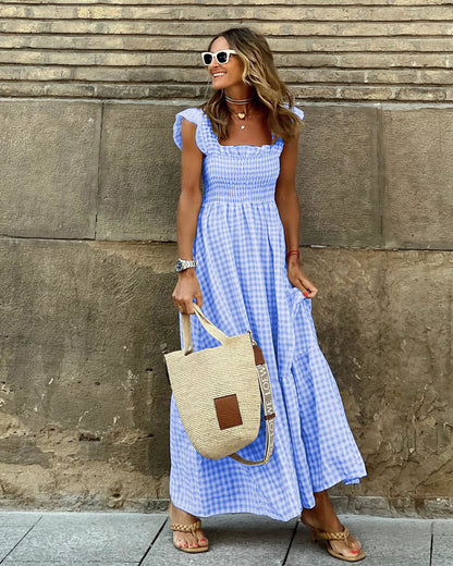 YNES | Geruite Maxi Jurk Dames - Zomerjurk met Ruches - Meerdere Kleuren